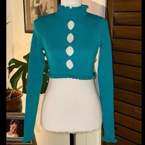 For Love And Lemons Teal Cutout Crop Top